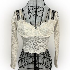 Zara Cream Lace Corset Style Top – Size M – NWT – Long Sleeve Romantic Blouse